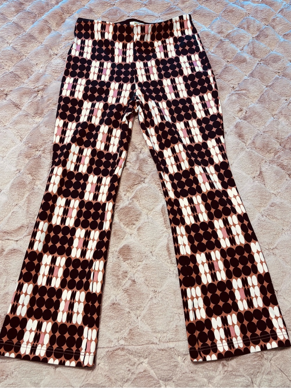 Anthropologie Brown, Cream & Pink Geometric Boot-Cut Pants
